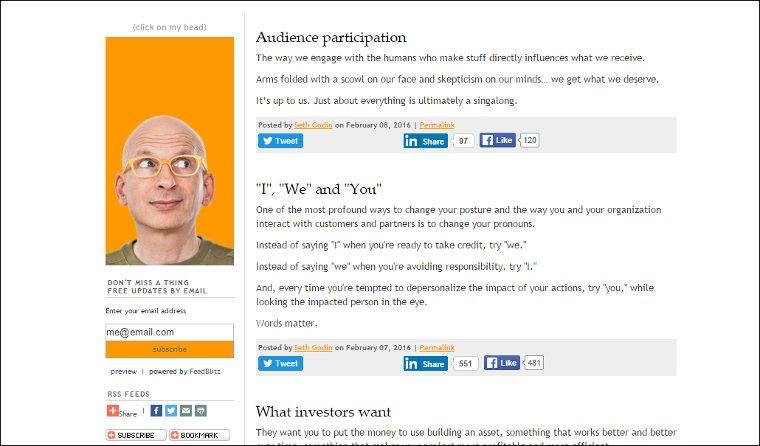Seth Godin's blog screenshot