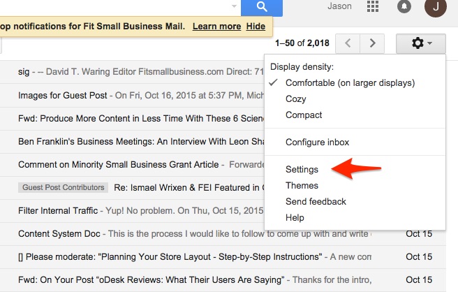 Gmail setting screenshot