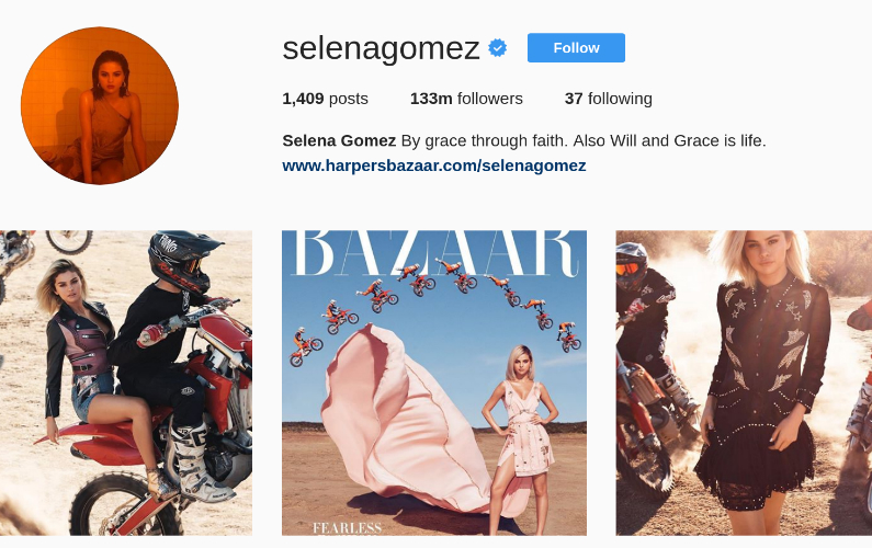 Selena Gomez Top Celeb on Instagram