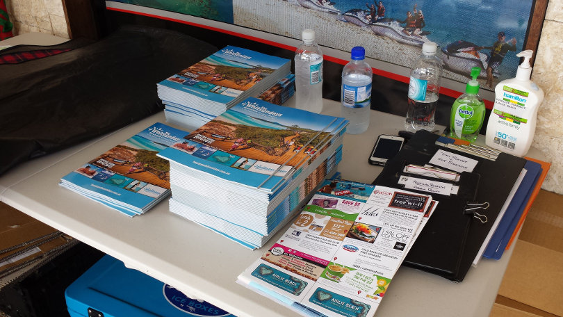 Brochures on a table